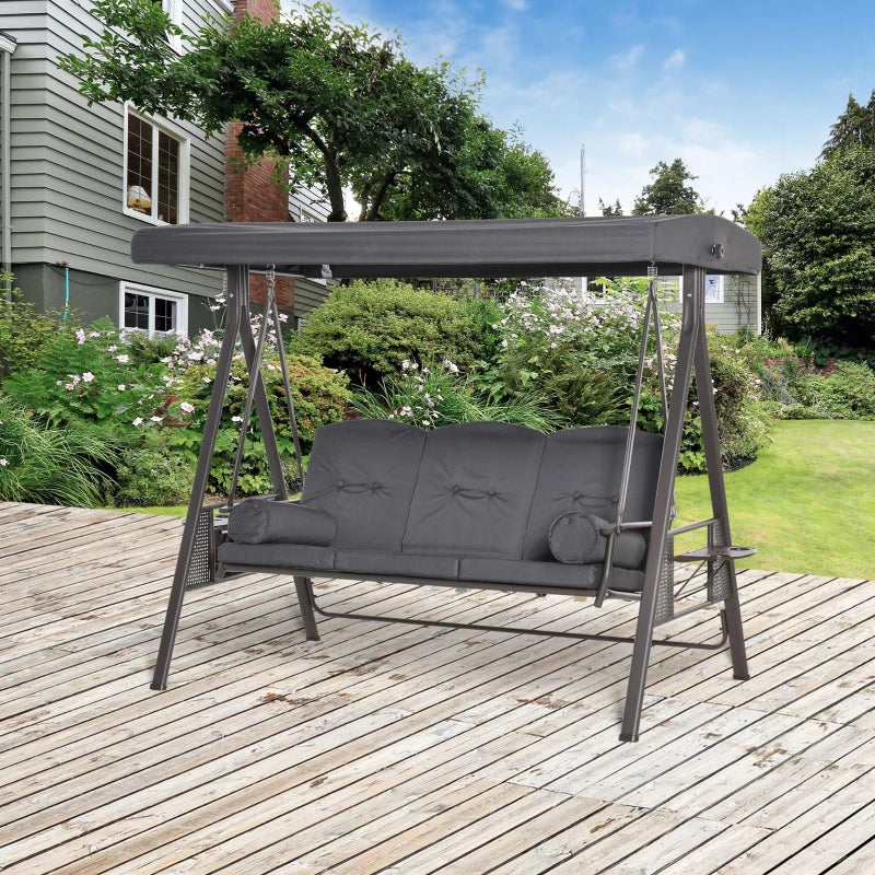 Dark Grey Fabric 3 Seater Garden Swing Chair