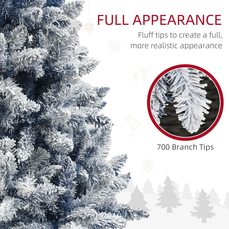 6ft Flocked Artificial Christmas Tree with 700 Snow Frosted Tips & Metal Stand - Snowy Hinged Xmas Tree in Blue