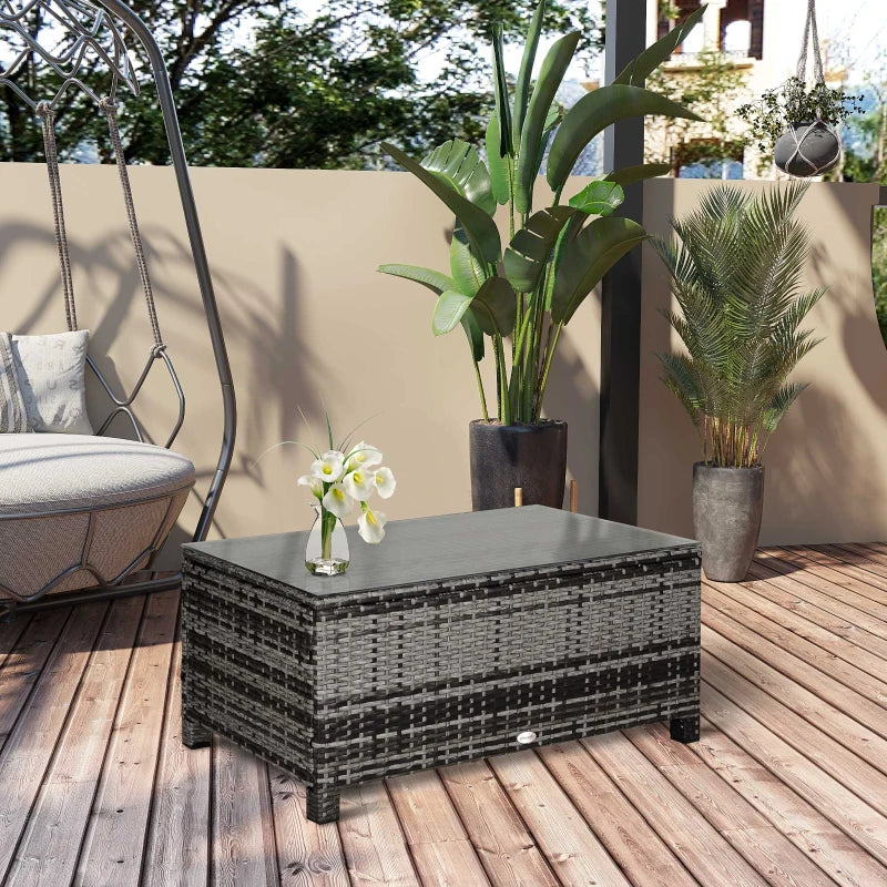 Grey Rattan Garden Coffee Table with Glass Top