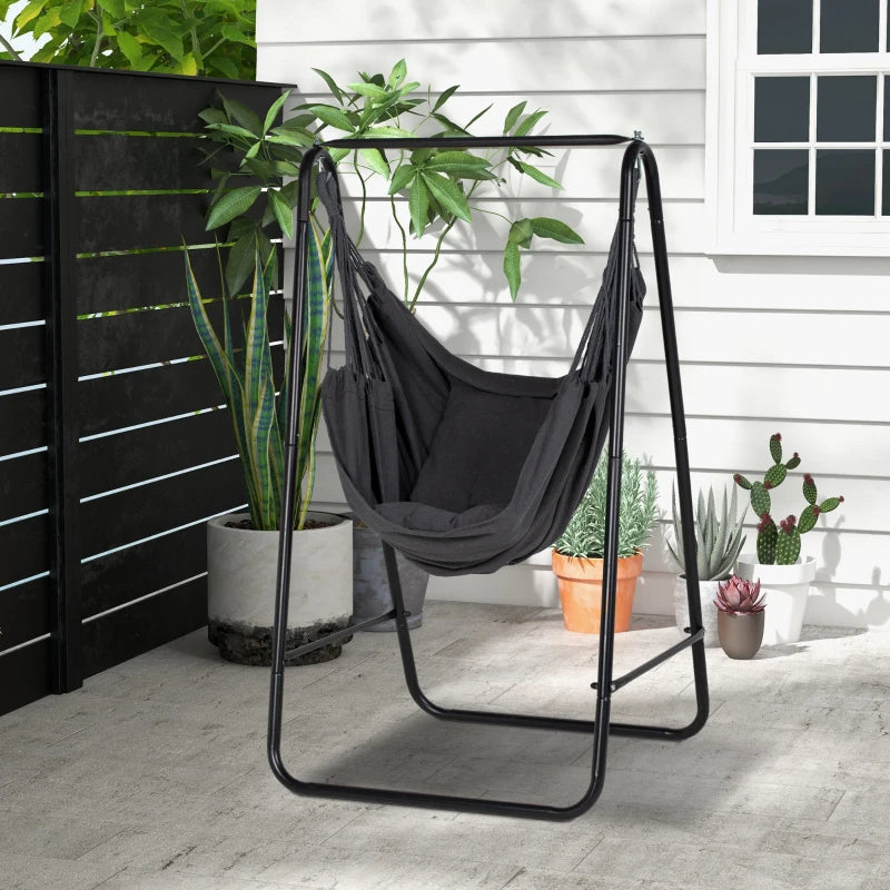 Dark Grey Hammock Swing Chair with Stand and Cushion