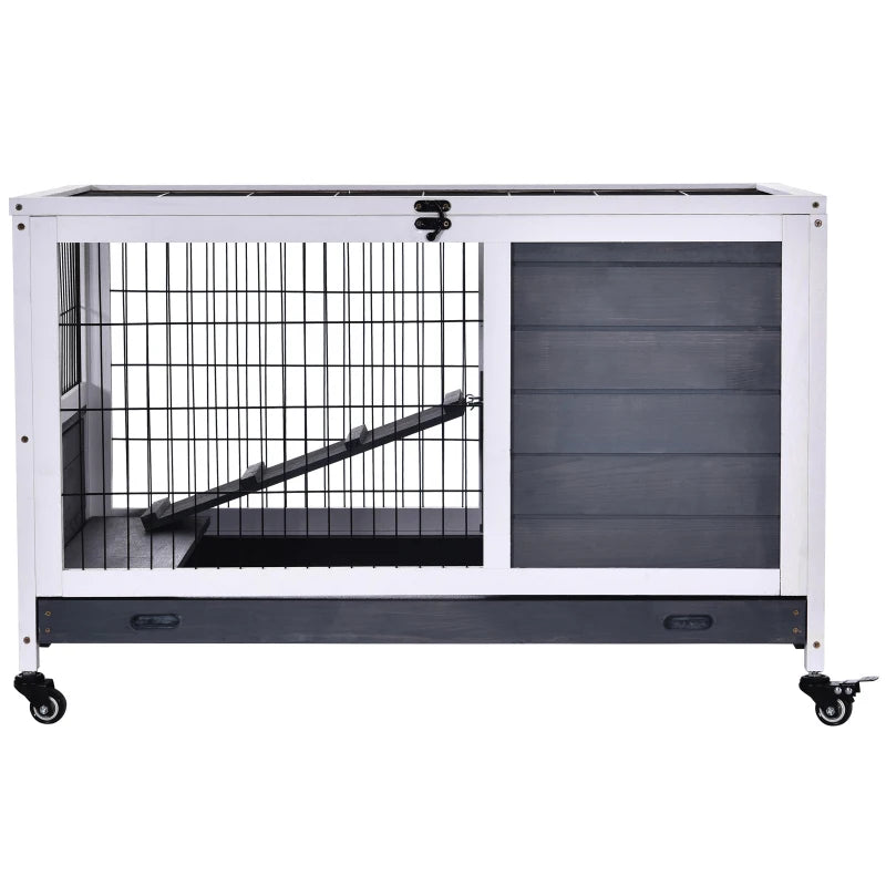 Wooden Guinea Pig Hutch & 2-Floor Bunny Cage with Enclosed Run Area - Stylish Grey Pet Home