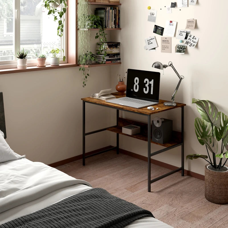 Rustic Brown 2-Tier Computer Desk - 100 x 60 cm - Stylish Home Office Furniture for Productivity