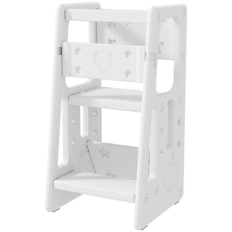 Adjustable Kids Step Stool - White Toddler Kitchen Standing Platform for Safe and Easy Access