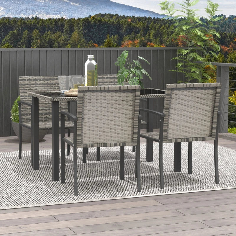 5-Piece Outdoor Dining Set with Glass Tabletop and 4 Chairs - Mixed Grey