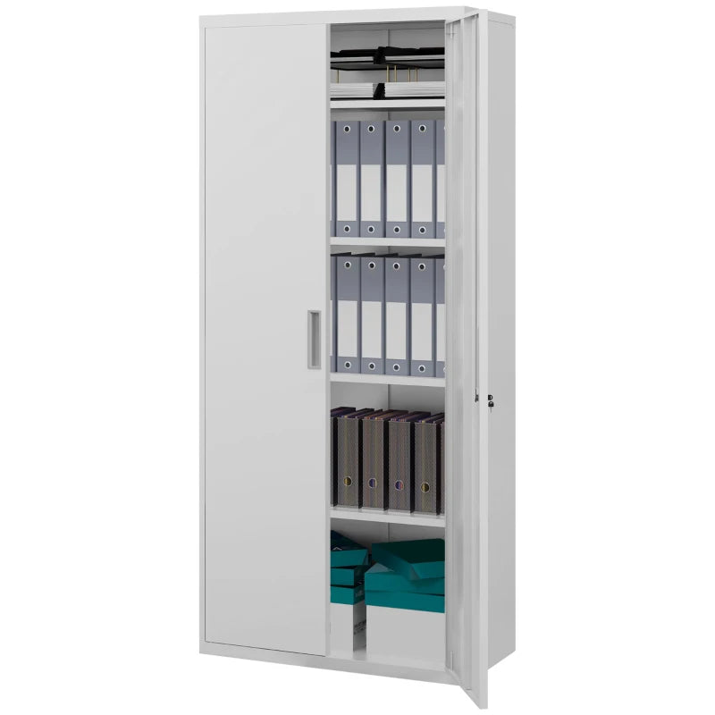 Lockable Metal Filing Cabinet - White Office Storage with 5 Adjustable Shelves for Secure Document Organization