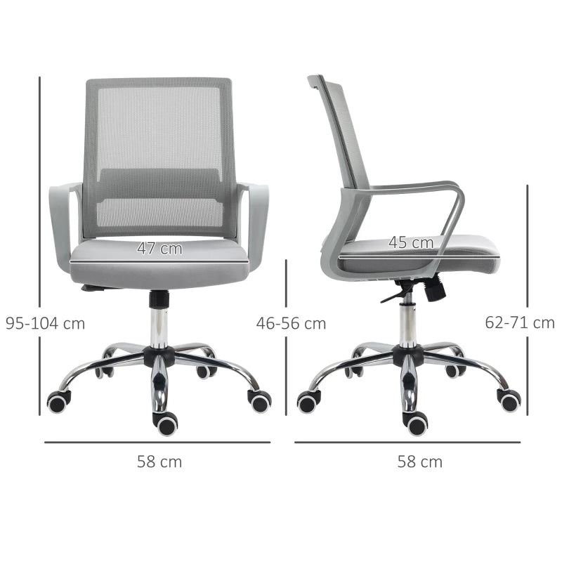 Vinsetto Ergonomic Mesh Office Chair Adjustable Height Armrest 360 Degree Swivel Castor Wheels Grey