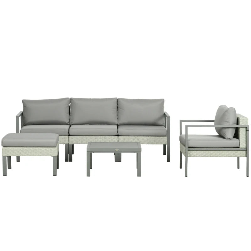 6 Piece Light Grey Rattan Garden Sofa Set