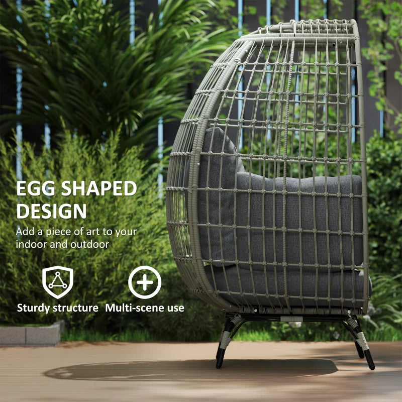 Stylish Rattan Egg Chair with Cushions and Pillows in Charcoal Grey for Outdoor Relaxation