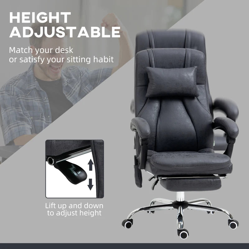 Vinsetto Dark Grey Office Chair with Lumbar Massage, 135° Recline, Adjustable Headrest, Retractable Footrest, Padded Seat, Metal Base