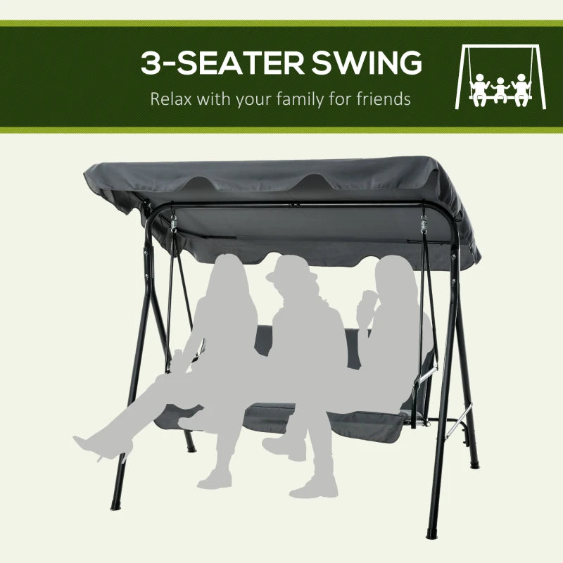 Grey 3-Seater Garden Swing Chair with Adjustable Canopy