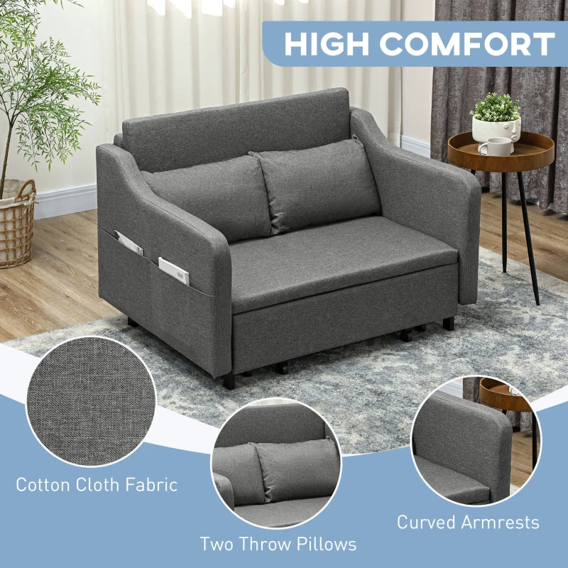 Grey Two-Seater Pull-Out Sofa Bed for Compact Living Spaces