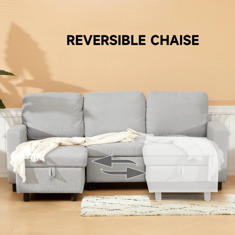 Light Grey L-Shaped Sofa Bed with Storage Solution for Small Spaces