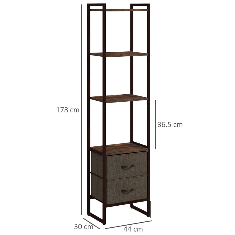Four-Tier Industrial Display Shelf with Bottom Drawers - Rustic Storage Solution for Home and Office Decor