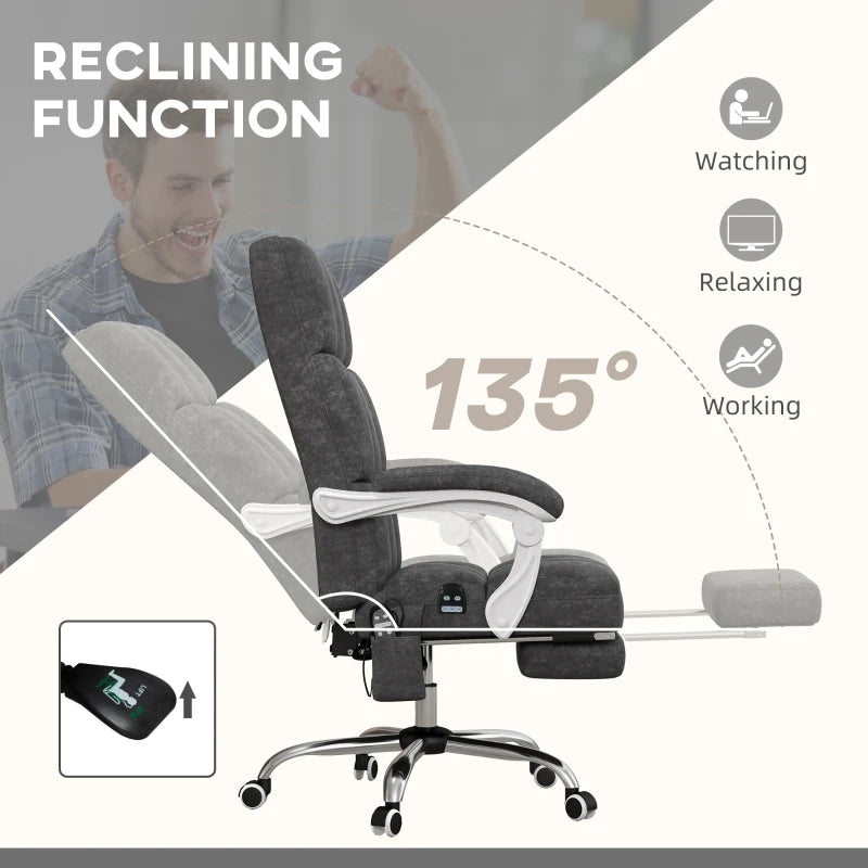Vinsetto Ergonomic Massage Office Chair with Heat, Reclining Back & Footrest - Comfy Desk Chair for Home Office, Charcoal Grey