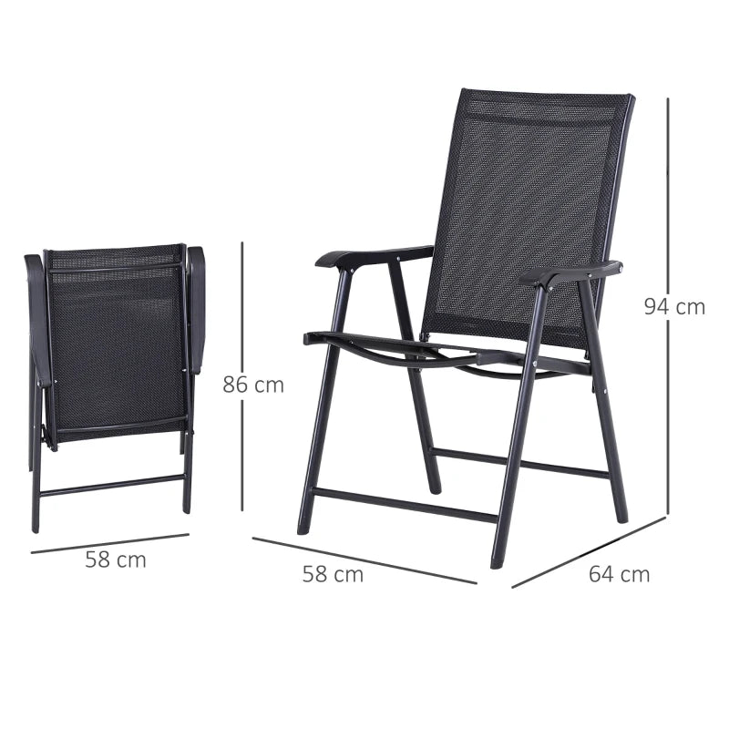 Black Steel Frame Foldable Outdoor Garden Chairs Set of 2