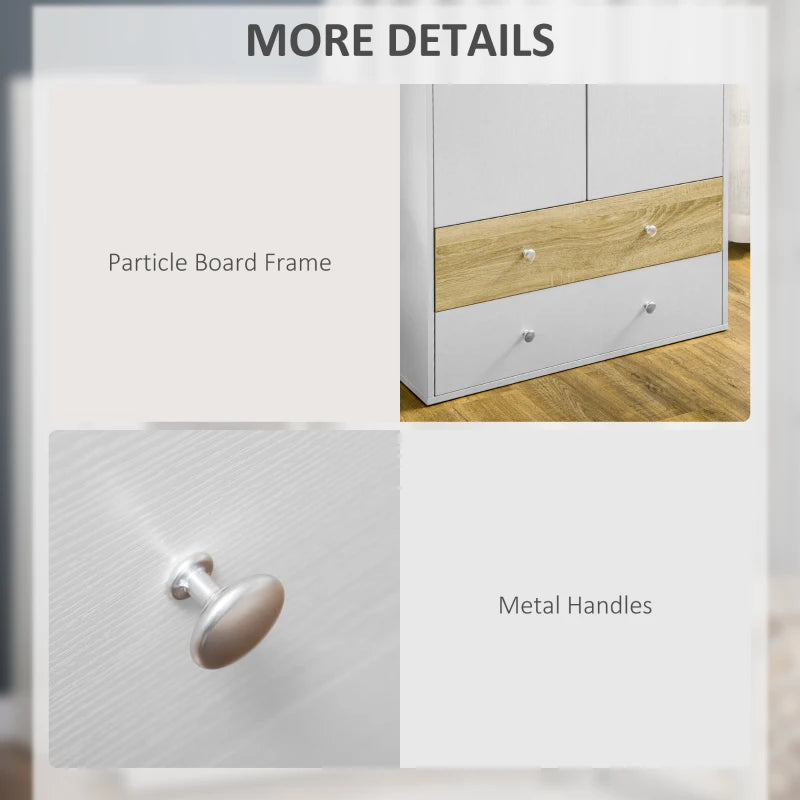 Stylish 2-Door Wardrobe with Drawers and Hanging Rod for Bedroom Storage Solutions