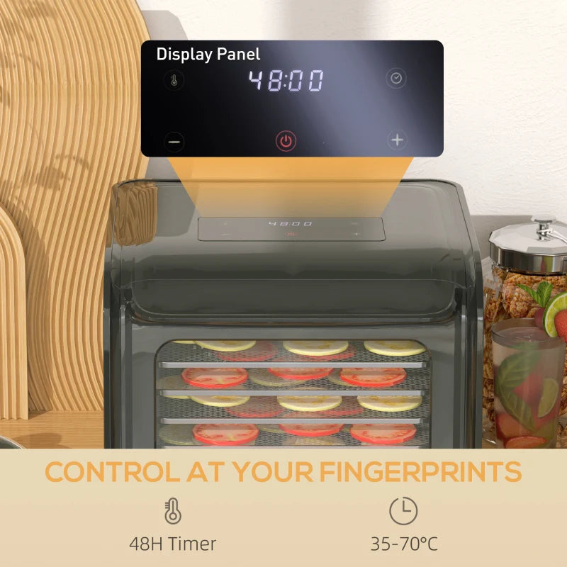 Premium 6-Tray Food Dehydrator - Adjustable 35-70°C Temperature Control - Black - Perfect for Healthy Snacks & Preserving Food