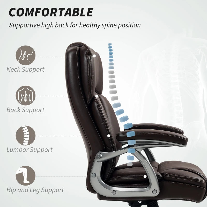 Ergonomic 49.5-59cm Brown Faux Leather Office Chair - Adjustable Height, Stylish Design for Home & Office Use