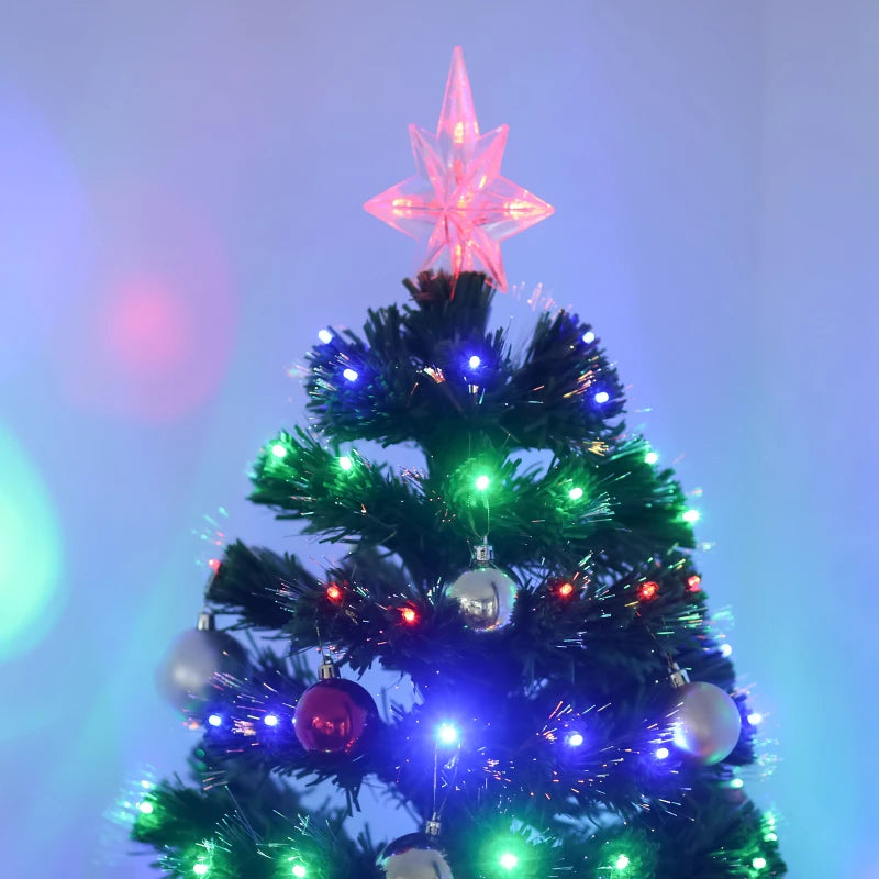 5ft Prelit Artificial Christmas Tree with Multi-Colored Fiber Optic LED Lights - Festive Holiday Home Decoration, Green Xmas Tree