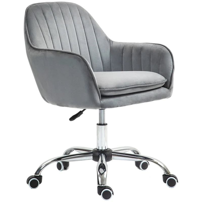 Stylish Grey Velvet Swivel Office Chair with Adjustable Height & Rolling Wheels - Perfect for Home, Work, or Study