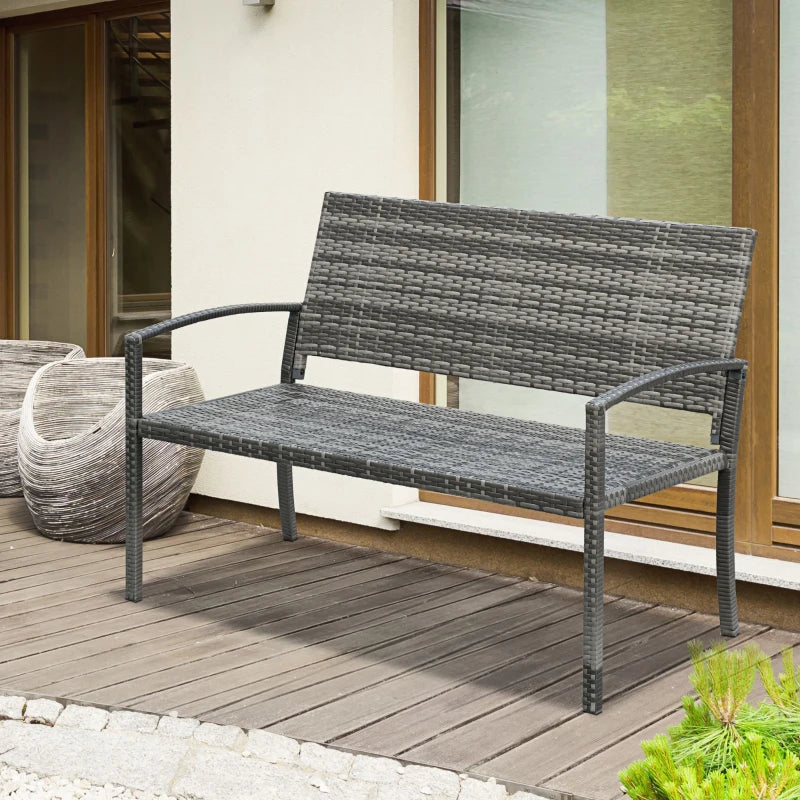 Grey Rattan 2 Seater Garden Bench Love Seat Outdoor Furniture