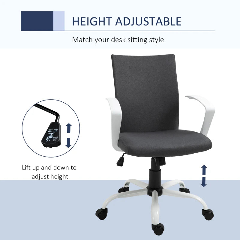 Vinsetto Dark Grey Linen Office Chair - Swivel Computer Desk Chair with Wheels, Adjustable Height & Armrests for Home Study