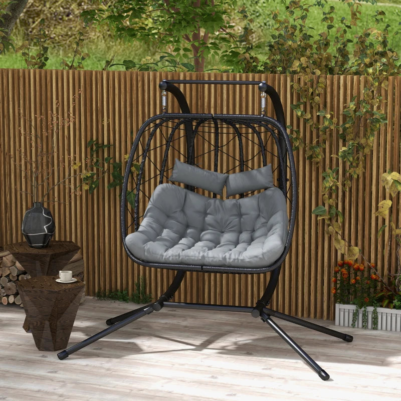 Black Steel Frame Hanging Egg Chair for Two