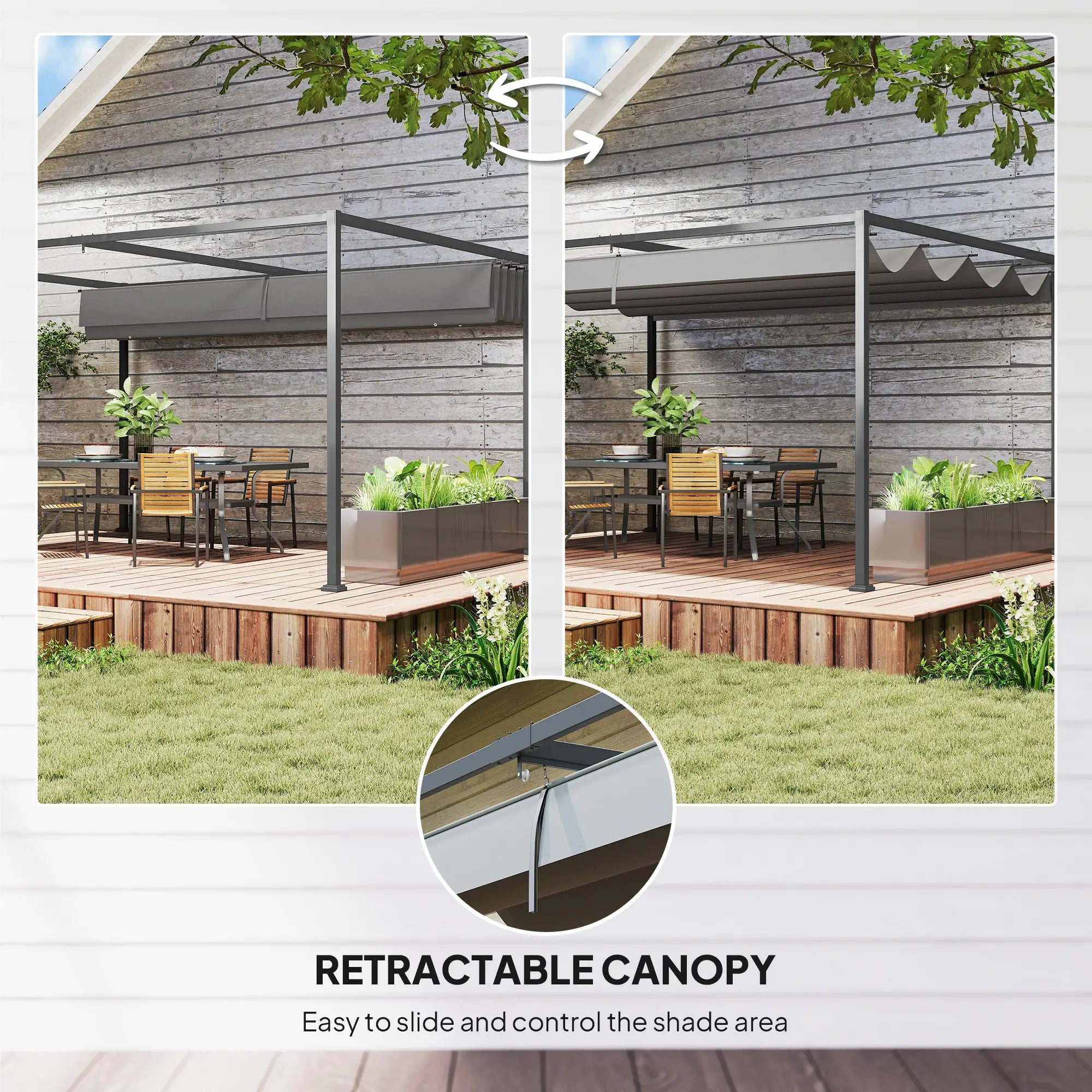 4m x 3m Dark Grey Metal Rectangular Pergola