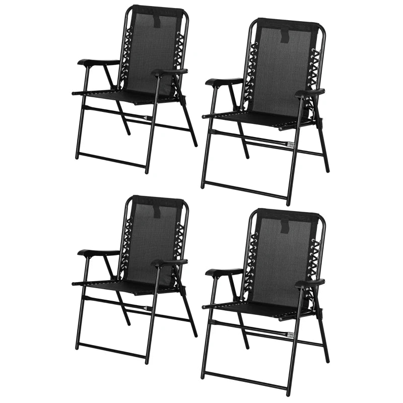 Black Folding Outdoor Chair Set - 4 Pcs, Portable Loungers for Camping, Pool, Beach, Deck