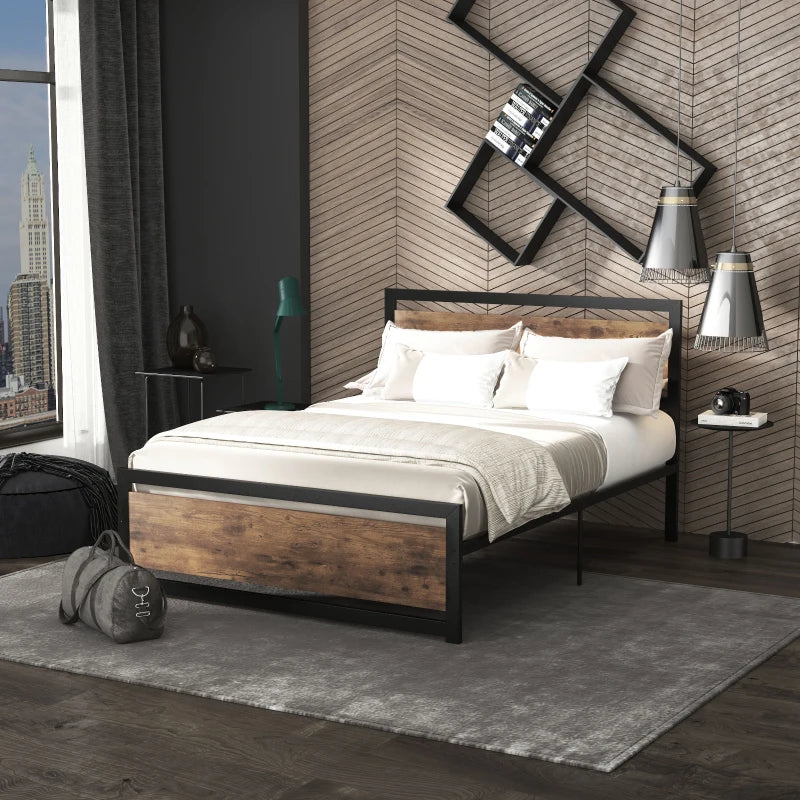 Double Size Metal Bed Frame with Headboard & Footboard - Sturdy Slat Support & Underbed Storage - Ideal Bedroom Furniture for Adults