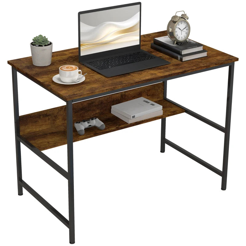 Rustic Brown 2-Tier Computer Desk - 100 x 60 cm - Stylish Home Office Furniture for Productivity