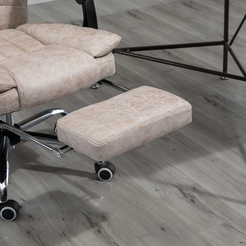 Vinsetto Microfibre Home Office Chair - Reclining Desk Chair with Armrests, Swivel Wheels & Footrest in Beige