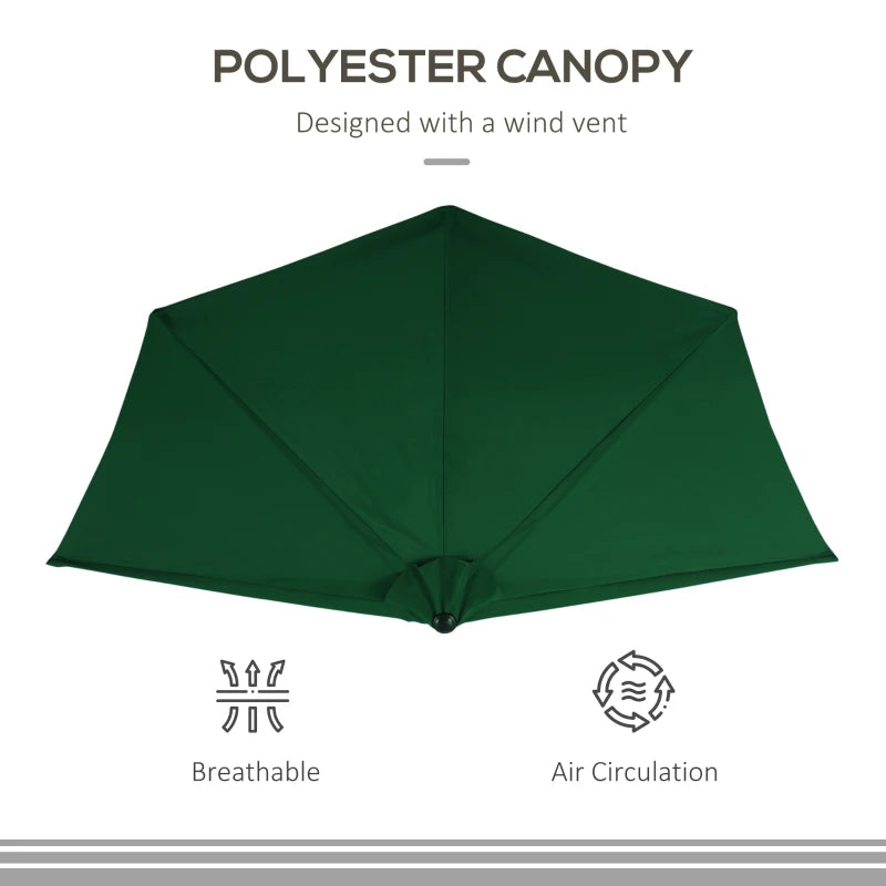 Green 3m Half Round Patio Umbrella with Crank Handle - No Base