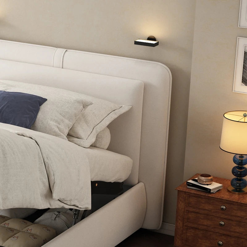 Upholstered Hydraulic Storage Bed with Removable Velvet Headboard - Beige, 210x110x90 cm, Stylish & Functional Bedroom Furniture