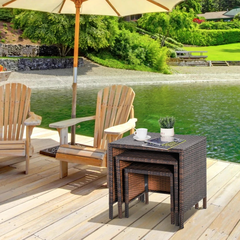 Brown Rattan 3-Piece Nesting Tables Set