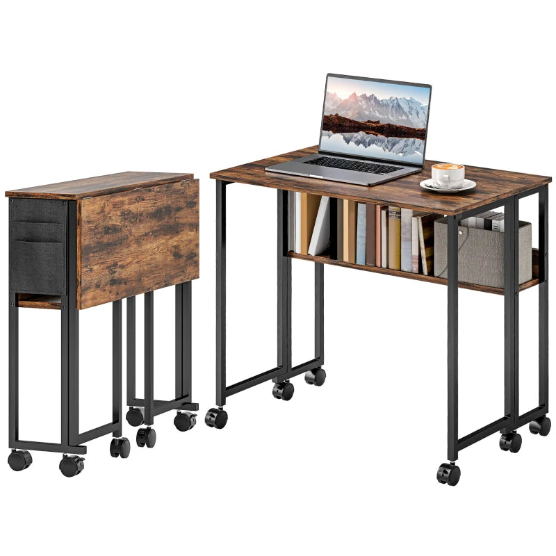 Rustic Brown 80 cm Drop Leaf Writing Desk - Space-Saving Work Table for Home Office, Modern Design, Versatile Use