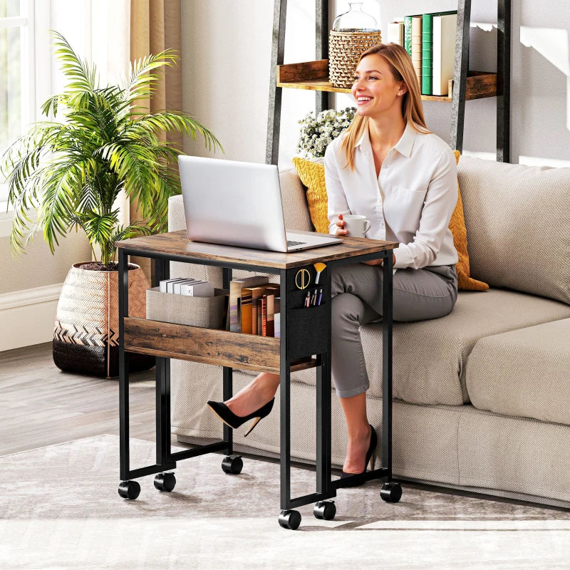 Rustic Brown 63 cm Drop Leaf Writing Desk - Space-Saving Home Office Workstation with Stylish Design