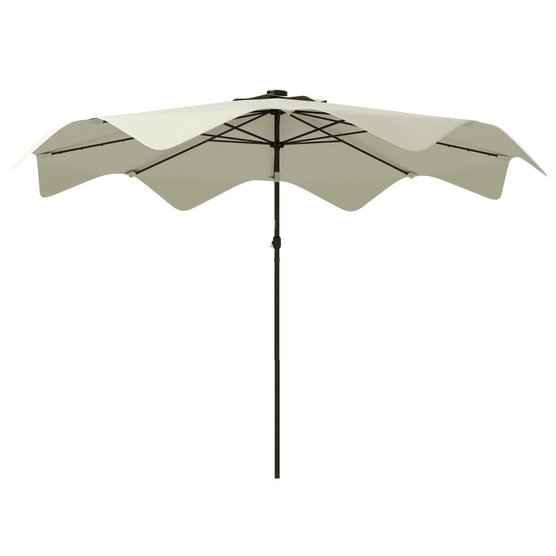 LED Solar Patio Umbrella, Outdoor Market Table Parasol, Cream White, 3x3m