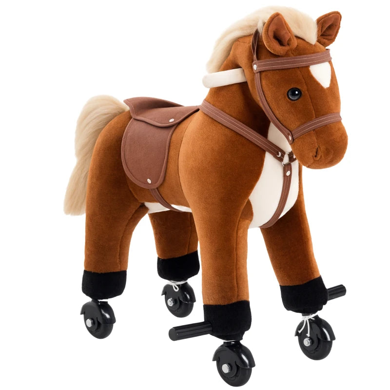 Rocking Horse Plush Toy for Kids - Ride-On Walking Pony with Sound, Ideal for Ages 2 and Up (Brown)