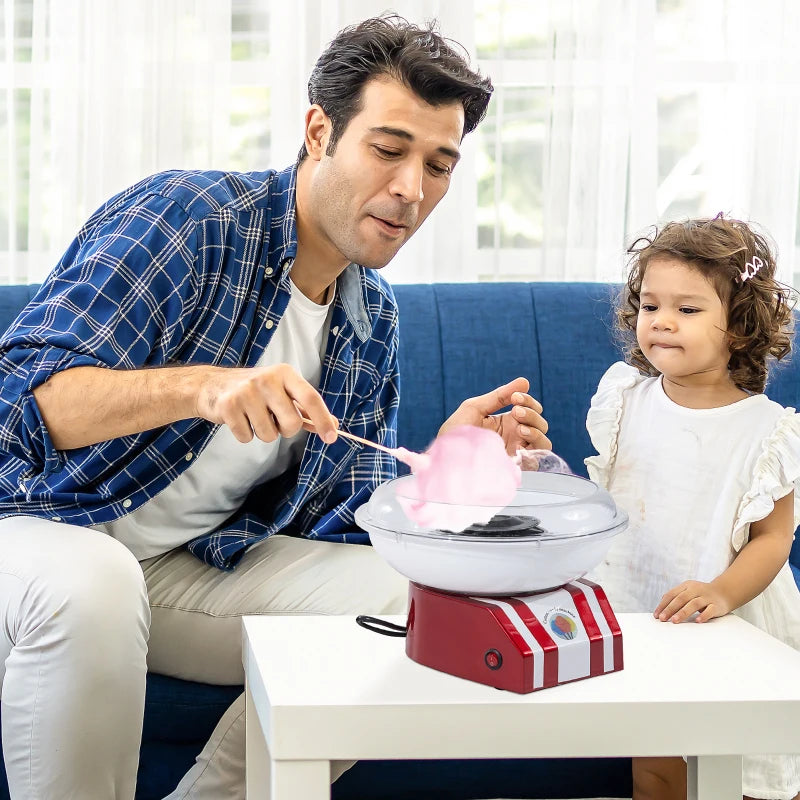 Retro Candy Floss Machine for Kids & Adults - 550W Cotton Candy Maker with 10 Sticks, Non-Slip Base, Red & White