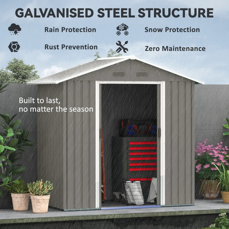 6.5ft x 3.5ft Metal Garden Storage Shed for Outdoor Tool Storage with Double Sliding Doors and 4 Vents