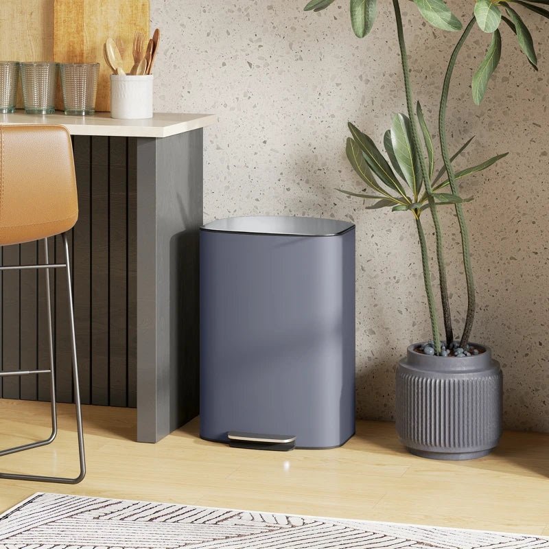 50L Stainless Steel Kitchen Bin with Soft-Close Lid, Stay-Open Function, Removable Inner Bucket & Carry Handle - Grey