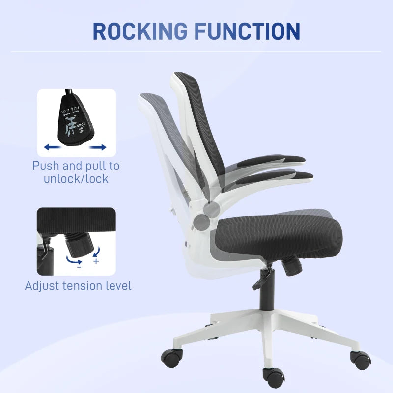 Vinsetto Ergonomic Mesh Back Office Chair with Flip-Up Arms - Stylish Black and White Design for Comfort and Support