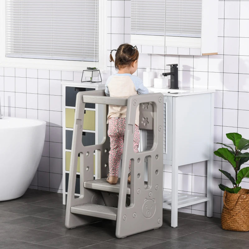 Adjustable Kids Step Stool with Non-Slip Mat - Grey - Perfect for Safe and Easy Reaching