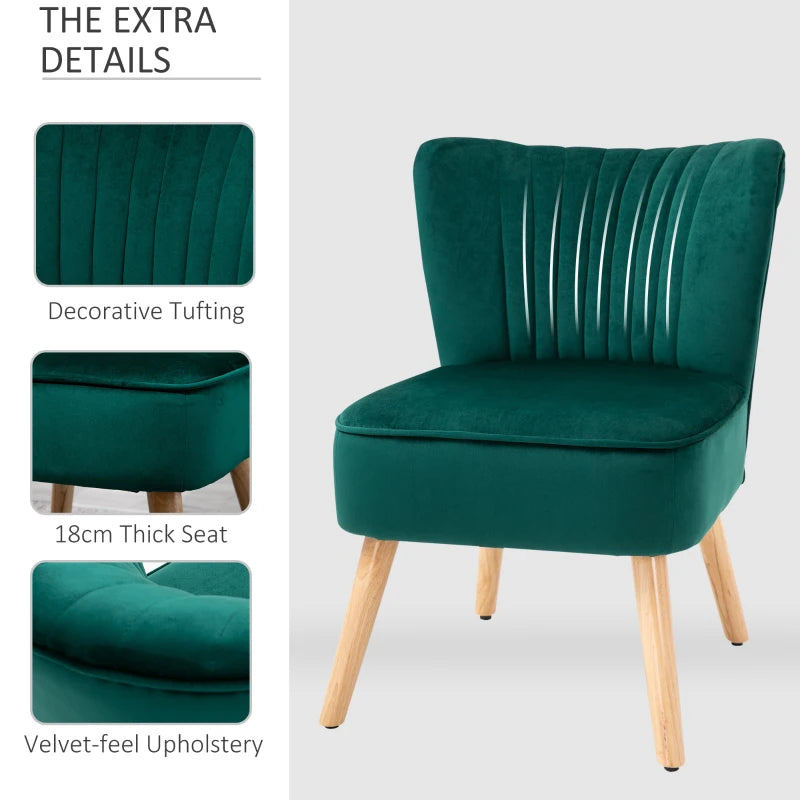 Velvet Accent Chairs with Curved Back and Wooden Legs - Set of 2 in Green for Home Decor