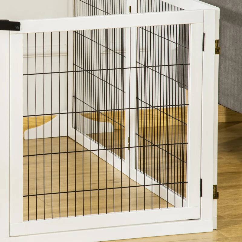 Wooden Freestanding Pet Gate - Stylish Dog Safety Barrier with 2 Support Feet, White - Ideal for Home Use