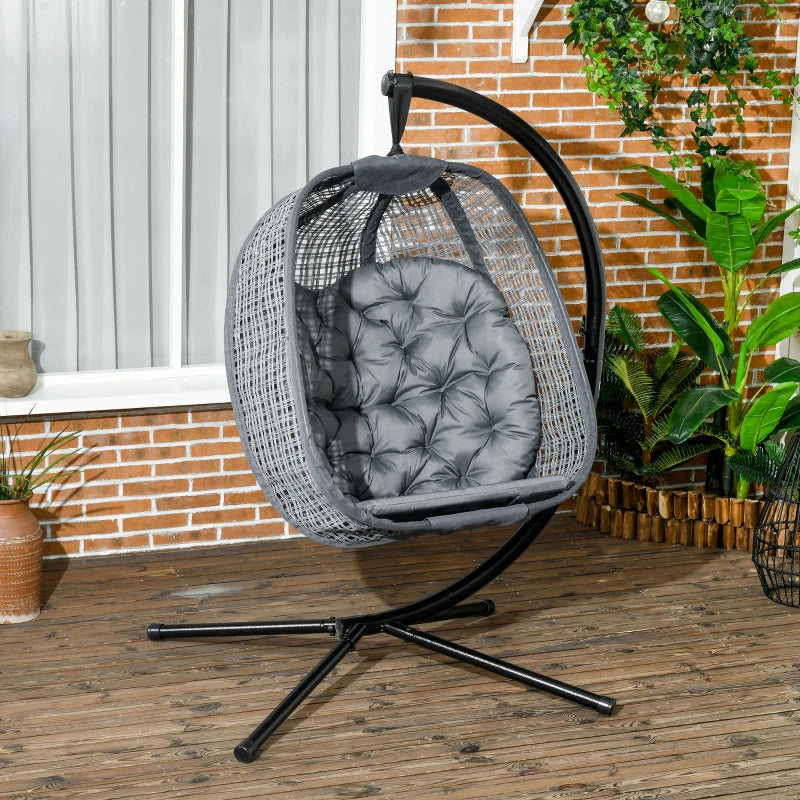 Dark Grey Padded Egg Swing Chair with Cup Holder