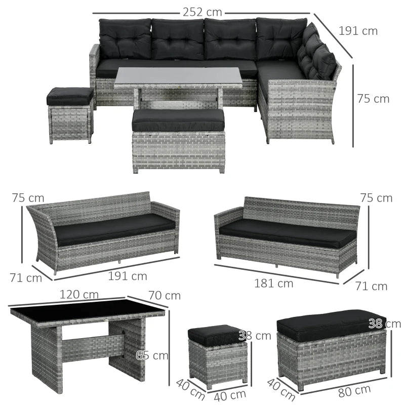 5-Piece Mixed Grey Rattan Corner Sofa With Footstools