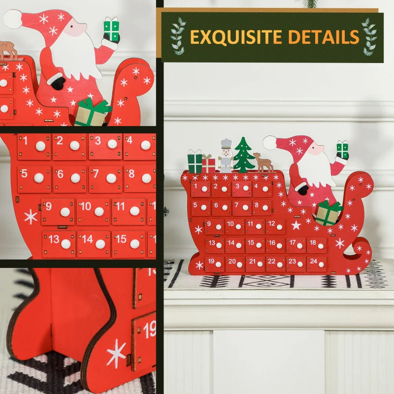 24-Drawer Reusable Santa Sleigh Advent Calendar - Festive Christmas Countdown for Kids & Family Holiday Decor