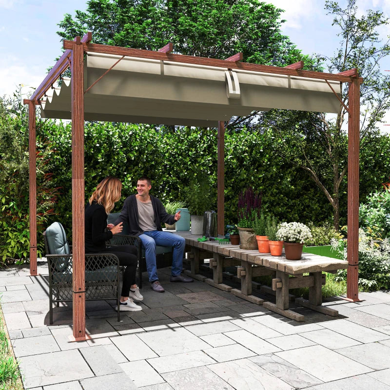 3 x 3 m Retractable Roof Pergola - Natural Wood Finish, Outdoor Shade Canopy